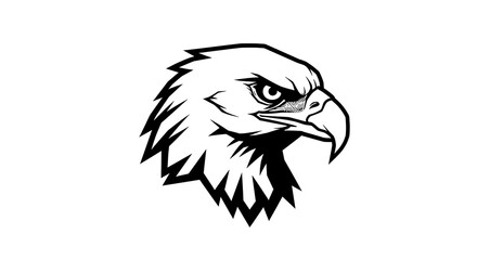 Obraz premium eagle head profile in bold contour lines, geometric mane shapes, negative space eyes, strong monochrome aesthetic