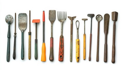 Vibrant Gardening Tools on Isolated White Background