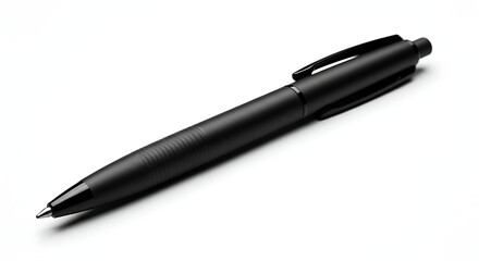 Textured Black Pen, Sleek Design, Isolated on White, Minimalist Stationery.