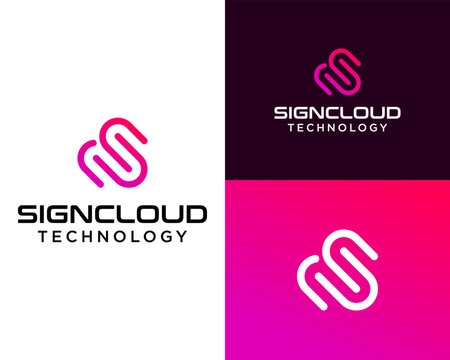 Logo design about SC monogram letters and cloud storage technology.

