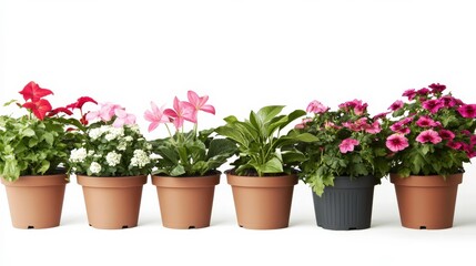 Vibrant Potted Plants Display on White Background