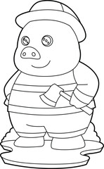 Pig Firefighter Axe Fire department Animal Vector Graphic Art Illustration