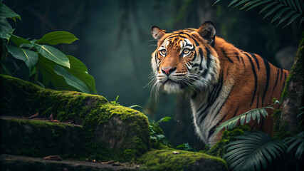 Majestic Bengal Tiger in Lush Jungle with Striking Detail