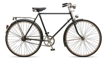 Classic black bicycle, vintage style, isolated on white, transportation.