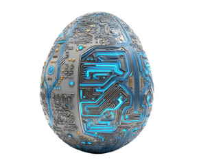 Futuristic egg design with circuit patterns and glowing blue elements