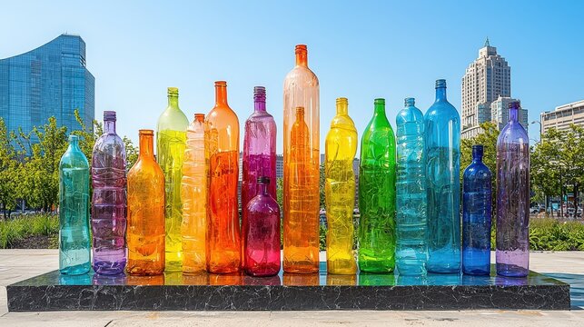 A towering edifice of empty, discarded plastic bottles, a testament to human ingenuity and waste, stood as a monument to the impact of plastic pollution on our environment. Generative AI had 