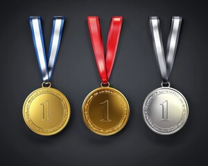 Medallion Gold. First Place Champion Trophy with Golden Ribbon Illustration