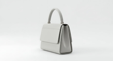 Minimalist Pale Gray Handbag, Studio Lighting, Clean Presentation.