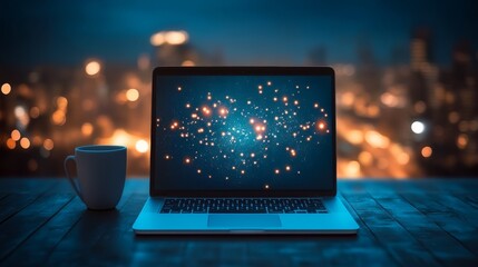 Shining star on laptop screen, a vision of technological innovation and future possibilities