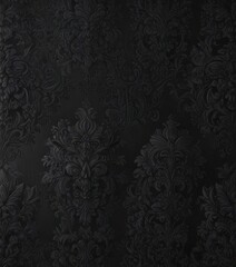 Deep black gothic damask wallpaper with textured floral details, gothic, brocade