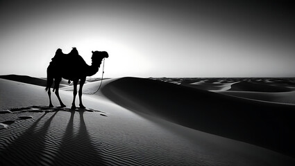 Camel on Sandy Dunes Under Soft Cloudy Sky

