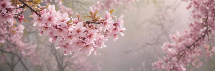 Obraz premium Delicate pink sakura petals drift gently on a softly blurred spring background , image, vibrant, close-up