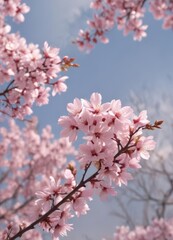 Obraz premium Delicate pink sakura petals drift on gentle spring breeze, soft focus , zen, sunlight, gentle