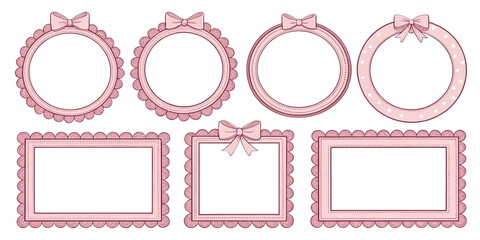 Cute Pink Frames with Bows for Photo Display and Scrapbooking