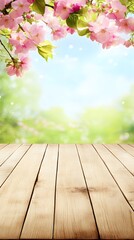 Spring Blossoms Wooden Table Background