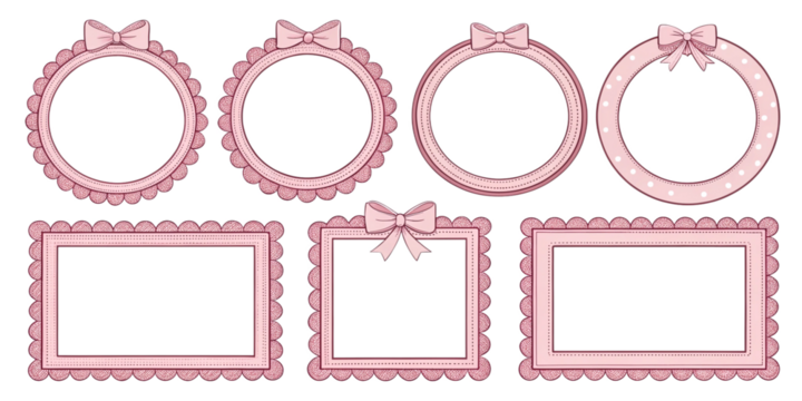 Cute Pink Frames with Bows for Photo Display and Scrapbooking