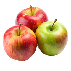 Three beautiful apples isolated on transparent background PNG