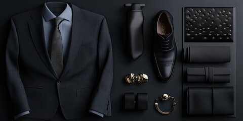 Dark menswear suit accessories fashion image