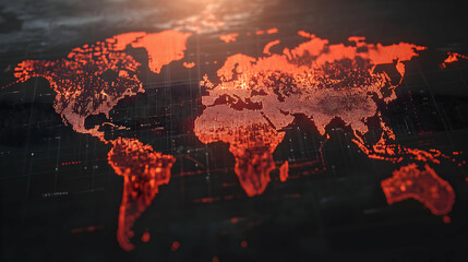 Glowing Orange World Map Digital Network Abstract Background