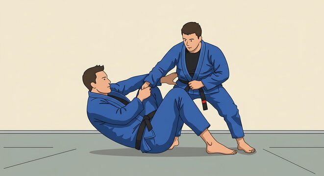 Brazilian Jiu-Jitsu Grappling: A Clean Line Illustration
