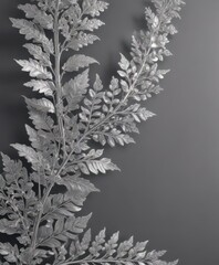 Intricate silver lace leaf border, shimmering elegant foliage , branch, photography, background