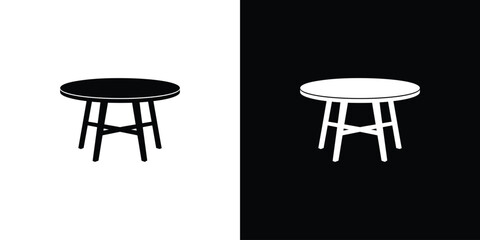 Round table silhouette icon in black and white
