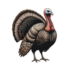Cartoon turkey standing on white background for holiday or farm use
