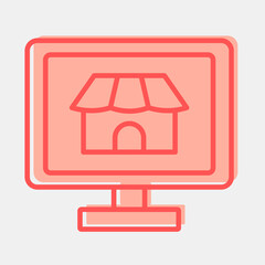 Icon market place. Cashless society elements. Icon in two tone style.