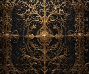 Intricate gold filigree on black, metallic accents, metallic, premium
