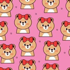 seamless pattern cute cartoon bear wearing red bow tie. cute pattern for wallpaper, background and gift wrap paper