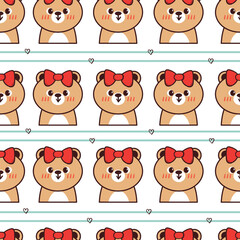 seamless pattern cute cartoon bear wearing red bow tie. cute pattern for wallpaper, background and gift wrap paper