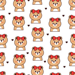 seamless pattern cute cartoon bear wearing red bow tie. cute pattern for wallpaper, background and gift wrap paper