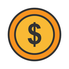 Coin icon in a solid line style. A modern and minimalist financial icon. 