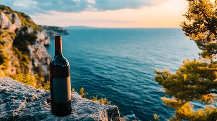 Wine podium on a cliff edge overlooking the ocean