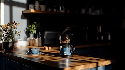 Morning Coffee Ritual on a Wooden Kitchen Counter