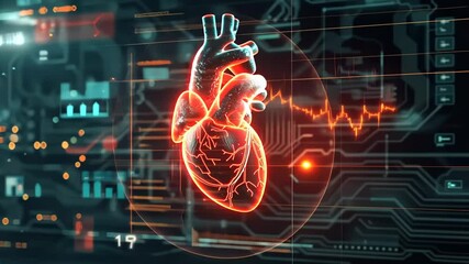 Explore the intricate world of digital human anatomy with a glowing heart hologram and futuristic interface Generative AI - Powered by Adobe