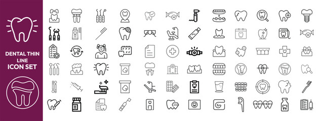 Dental thin line icons set. Tooth icon. Dentist, Dental, Tooth editable stroke icons collection. Vector illustration