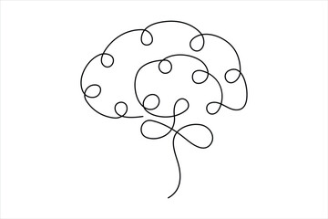 One line art brain silhouette design, Logo design, Hand drawn minimalism concept