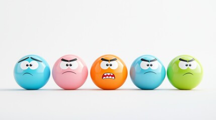 Set of Colorful Magnetic Toy Eyes with Various Facial Expressions on a White Background