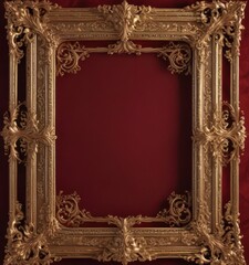 Intricate gold scroll frame on deep crimson velvet  ,  crimson,  wallpaper