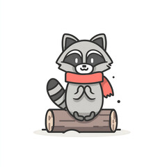 Obraz premium cartoon raccoon wearing a small red scarf