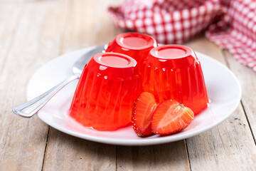 Fresh strawberry jelly of on wooden table
