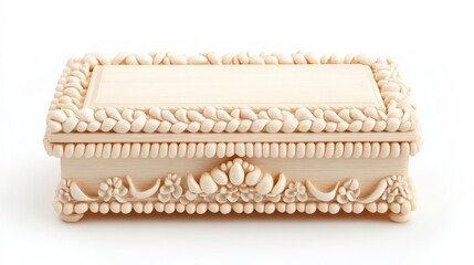 Intricate Wooden Jewelry Box on White Background