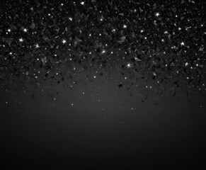 Obraz premium Metallic silver glitter stars twinkle on deep black Festive backdrop ideal for holiday designs , black, design