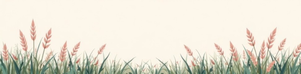 Minimalist vector grass outline featuring isolated stems and leaves in soft pastel hues, minimalist, leaves, grass