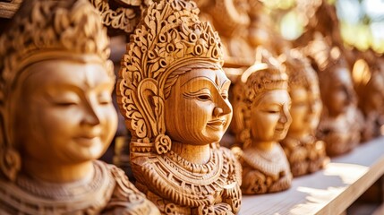 Intricate Wood Carvings on White Background