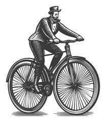 Fototapeta premium Vintage Bicycle Rider Illustration in Linocut Style Artwork