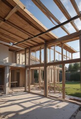 Modern home extension framing, progress visible,  timber,  foundation,  structural