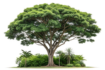 A tall ashoka tree. Polyalthia longifolia green plant isolated. The Mast tree. Monoon longifolium. Png transparency