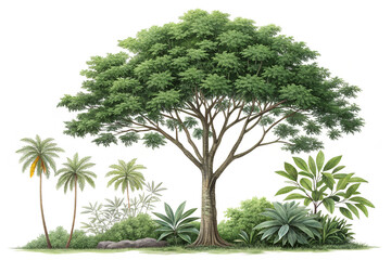 A tall ashoka tree. Polyalthia longifolia green plant isolated. The Mast tree. Monoon longifolium. Png transparency